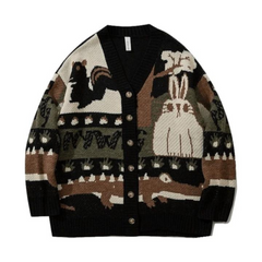 Niedliche lässige Strickjacke mit Tiermuster