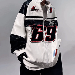 Chaqueta de moto con bordado de hip hop