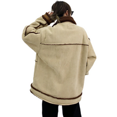 Vintage Suede Embroidery Lamb Plush Coat