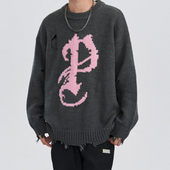 Pullover mit High Street-Muster im Used-Look