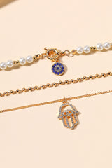 Devil's Eye Pendants Pearls Alloy Layered Necklace - Gold