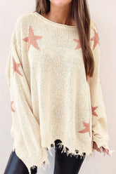 Langärmliges Stricktop mit kontrastierendem Stern und offenem Saum