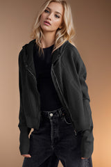 Sudadera con capucha y manga larga con cremallera y tejido de gofre de Double Take