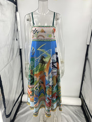 Printed suspender sunflower skirt holiday style dress