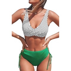 Women's V-Neck Cross Top Lace-Up Monstera Twist Bikini