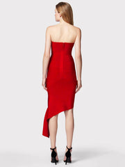 Women Celebrity Party Cocktail Red Strapless Tight Midi Irregular Dress Sleeveless Sexy Backless Bodycon Club Vesidos