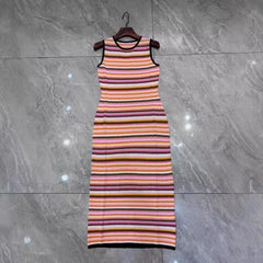 Striped sleeveless camisole waist-cinching figure-hugging high-elastic knitted dress