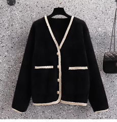 Women's White Sweater Fleece Knitted Jacket