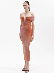 V-Neck Tight Hot Diamond Long Dress