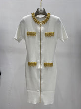 Golden nail bead sequin chain short sleeved dress with slim fit and goddess style