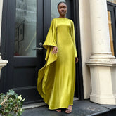 Dress, round neck, satin bat sleeve, loose fitting dress, sexy and long dress spring/summer