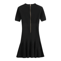 V-neck waist cinched knitted dress for children with a high-end feel, zipper slimming, hip hugging fishtail skirt