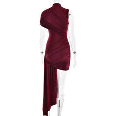 European and American slim fit ribbon dress with round neck pleats irregular hips sleeveless dress