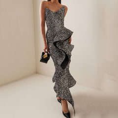 Strapless long skirt with lotus leaf hem party dress