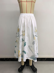 Casual Floral Holiday Dress Button Decorated Printed Skirt