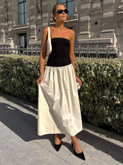 contrasting color strapless sleeveless dress