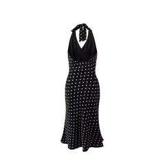 Polka print strap neck bag hip skirt dress