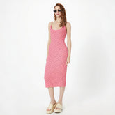 pink camisole dress with metal buckle knitted skirt waist cinching and slimming jacquard skirt