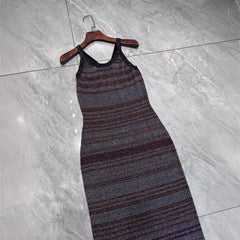 elegant jacquard striped sleeveless knitted vest suspender dress