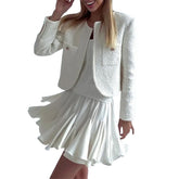 White pleated mini dress fresh mini dress commuting skirt