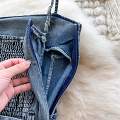 Trägerloses Retro-Jeanskleid