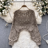 Women's retro style hollow knitted shirt
