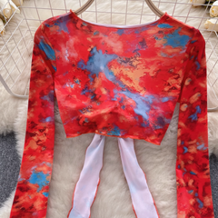 Top con mangas abullonadas y estampado floral, falda de ombligo de sección corta para mujer, traje de dos piezas de verano