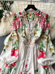 Bedrucktes Sommerkleid für Damen mit Laternenärmeln