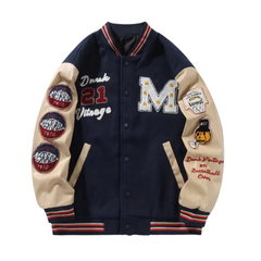 Chaqueta universitaria vintage con costuras en contraste