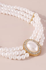 Elegant Layered Pearl Rhinestone Alloy Necklace