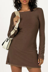 Solid Color Flare Sleeve Open Back Cinch Waist Mini Dresses - White