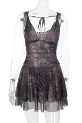 Plunge Neck Cinch Waist Animal Print Cami Mini Dresses - Blue