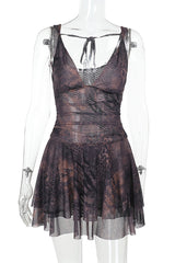 Plunge Neck Cinch Waist Animal Print Cami Mini Dresses - Blue