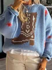 Pullover mit Rundhalsausschnitt und überschnittenen Schultern und Stiefelmuster