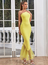 Ruffle Bandage Dress Women Sexy One Shoulder Long Evening Party Dress Sleeveless Bodycon Maxi Dresses