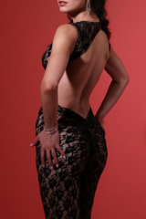 Floral Lace Cutout Crop Top Slim Fit Pants 2pcs Set - Black