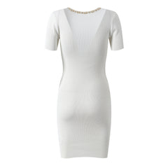 collar heavy industry nail bead commuting slim fit short sleeved dress gentle anti-aging dress