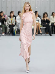 Chic And Elegant Stereo Flowers Sleeveless Synthetic Leather Party Evening Dress Vestidos