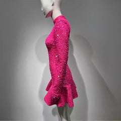 sleeveless sexy backless rose red sequin dress sweet party dinner dress