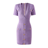 European and American style taro purple short sleeved dress with hollowed out skirt