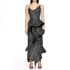 Strapless long skirt with lotus leaf hem party dress