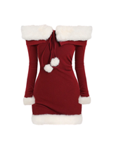 Strickkleid mit Lammfellkragen für Damen im Herbst und Winter