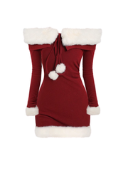 Strickkleid mit Lammfellkragen für Damen im Herbst und Winter