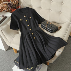 style small fragrant dress with French temperament, niche design, pocket curved bead knitted skirt