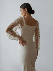 Simple and elegant embroidered patchwork buttocks up dress