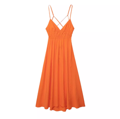 Oranges rückenfreies Sommerkleid