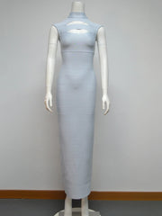 Sleeveless Stand Collar Hollow Bodycon Celebrity Party Club Maxi Dress