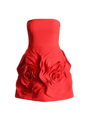Lady style tube top A-line dress party dress three-dimensional rose large flower patchwork dress