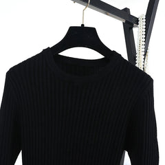 Ribbed-knit Jersey Dress Long Sleeve Ruffle Hem Solid Color Crew Neck Sweater Dress Knitwear Autumn/Winter Woman Clothing