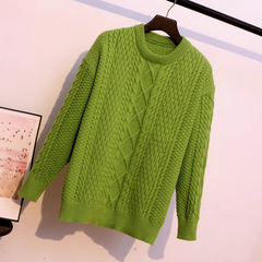 Women's autumn winter green twist sweater